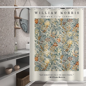 Waterproof Van Gogh style floral shower curtain with vintage Golden Lily pattern