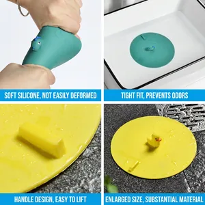 Cartoon duck and dinosaur silicone drain cover with handle for bathroom odor prevention