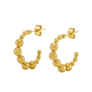 Vintage 18k gold plated stainless steel beaded hoop earrings with a gradient ball design