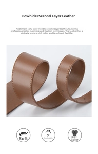 Macro shot of premium brown cowhide leather belt showing fine texture and stitching