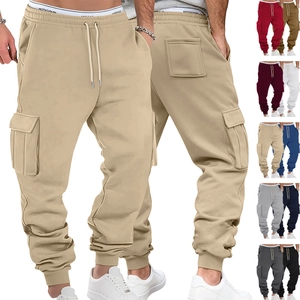 Pantalon De Jogging Cargo Homme Doublé Polaire Plusieurs Poches Cordon Taille Élastique Tricot Casual Streetwear Polyester
