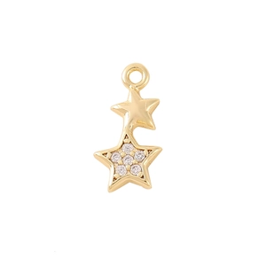Golden double star pendant with cubic zirconia for DIY necklaces and earrings