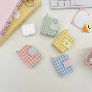 Mini checkered fabric photo album pockets with heart button in four pastel colors