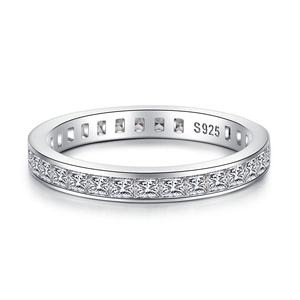 Square-cut S925 sterling silver eternity band ring with sparkling pavé cubic zirconia