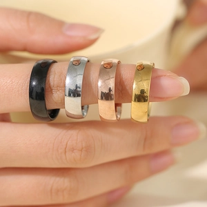 Minimalist stainless steel rings in four colors with high-polished mirror finish