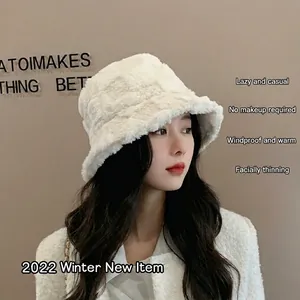 Chapeau bob en faux cachemire blanc pour femme, style d'hiver doux et design coréen