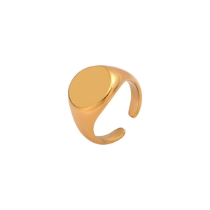 Detailed side view of a polished gold adjustable open signet ring for DIY jewelry making