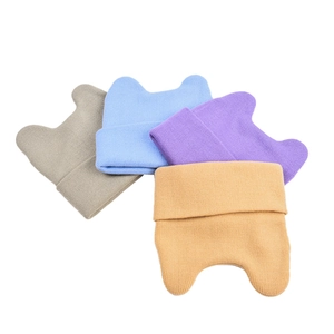 Cute solid color knitted beanie with cat ears design in grey, blue, purple and yellow