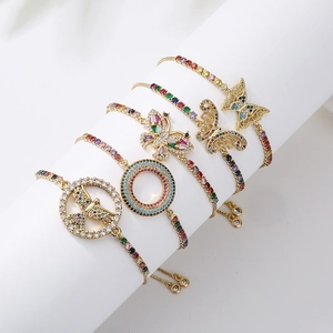 Adjustable Copper Bracelet 18K Gold Plated Colorful Zircon Hollow Butterfly Bird Charm Jewelry For Women Elegant
