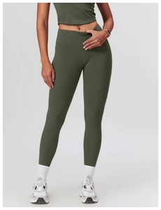 Deep olive green high-waisted yoga pants and tank top set for fitness training