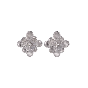 Street style sunflower stud earrings in silver titanium steel with crystal center