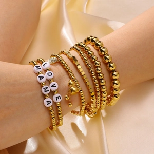 Minimalist Women Round Bead Bracelet 18K Gold Plated Stainless Steel Elastic Fashion Jewelry For Daily Commuting