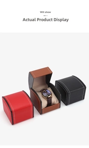 Detail of single watch box with lychee grain PU leather and soft interior lining
