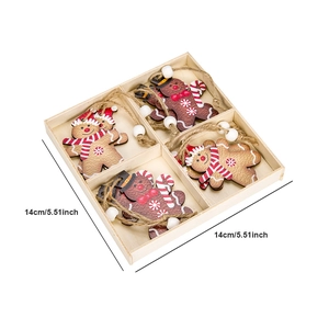 Wooden gingerbread man Christmas ornaments set in a gift box, 14x14cm holiday decor