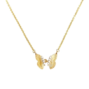 French luxury style 18K gold butterfly necklace with zircon stones on white background