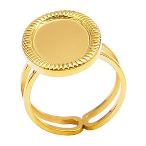 Macro detail of gold-plated 304 stainless steel ring with sunburst grooves and open band