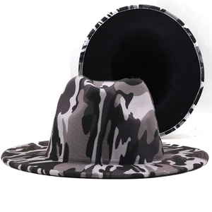 Unisex wide brim camo fedora hat in grey and black camouflage with flat brim design