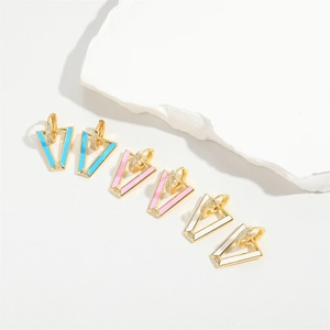 V-shaped enamel evil eye earrings in gold finish with sparkling cubic zirconia accents