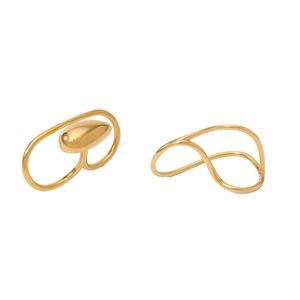 Polished golden 316L stainless steel crossover ring with minimalist irregular line design