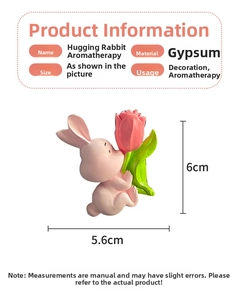 Detailed size chart of pink gypsum bunny car aroma diffuser with tulip flower decor