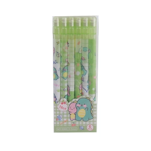 Set of 6 cute green 0.5mm mechanical pencils with dinosaur patterns in clear packaging