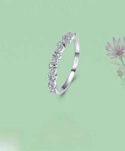 Close-up of S925 sterling silver ring with marquise and round cubic zirconia stones