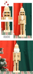 Detailed views of unpainted 38cm wooden nutcracker soldier with authentic wood grain texture