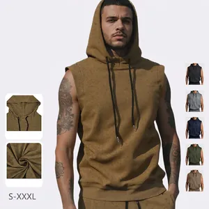 Men Hooded Tank Top Sleeveless Hoodie Polyester Cotton Acid Wash Streetwear Casual Hip Hop Ribbed Hem Distressed