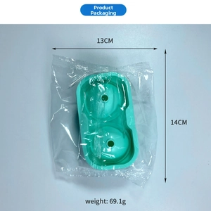 Turquoise silicone ice ball mold in plastic packaging with 13cm and 14cm size markings