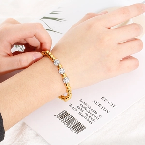 Stainless Steel Beaded Bracelet For Women Zircon Disco Ball Elastic Stretch Handmade Trendy Ins Style Jewelry