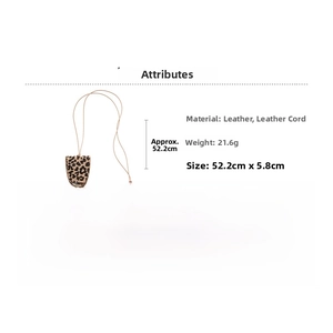 Leopard print faux leather triangle neck pouch with size details 52.2cm x 5.8cm