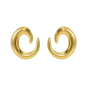 Polished gold crescent hoop earrings with a chunky minimalist croissant-style design