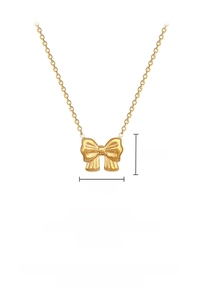 Detail of titanium steel bow necklace with 1.4x1.1cm pendant and 45cm gold chain