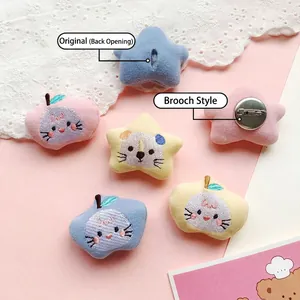 Cute cartoon plush star and fruit brooches with cat face embroidery for DIY craft decor