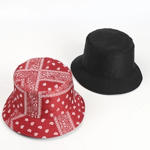 Wende-Anglerhut mit Paisley-Muster und schlichtem schwarzem Baumwollstoff-Finish