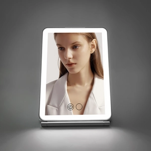 Portable LED Makeup Mirror Folding Travel Vanity Mirror With 3 Color Lights Dimmable Touch Control Rechargeable Slim