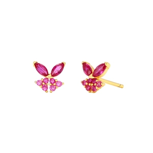 Elegant S925 sterling silver butterfly stud earrings with pink zirconia in gold plating