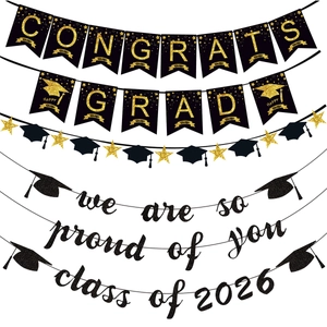 Graduation Party Decoration Set Sparkling Glitter Cardstock Congrats Grad Class Of 2026 Proud Of You Hanging Supplies