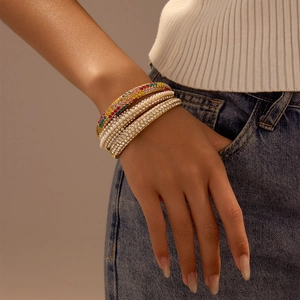 Fashion Cuff Bracelet Bangle Stainless Steel Rhinestone Artificial Pearl Open Design Elegant Luxury For Women Gold Plated Jewelry