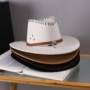 Wool felt western cowboy hats with turquoise beads and feather charms in four colors