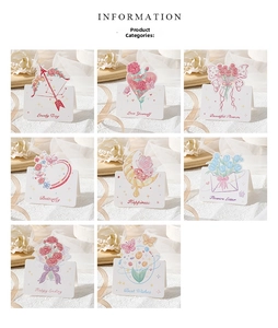 Detail of 8 aesthetic folded greeting cards with floral illustrations and gold foil accents