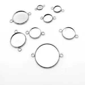 Round Bezel Trays Stainless Steel Double Loops Blank Cabochon Base Setting DIY Jewelry Making Connectors