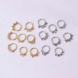 20G 8mm stainless steel hinged rings with clear rhinestones in gold and silver set