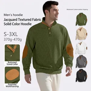 Men's olive green long sleeve henley jacket with textured checkerboard jacquard pattern