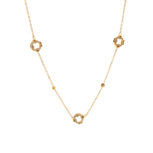 French vintage 18K gold plated stainless steel necklace with hollow rings and diamonds
