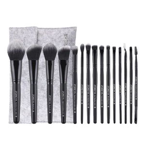 Professional 15pcs black makeup brush set with grey felt bag for foundation and powder