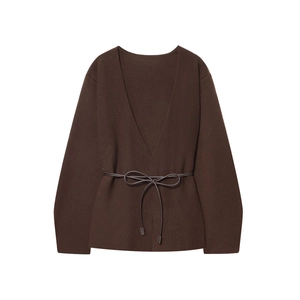 Women Knit Cardigan Sweater Elegant V Neck Belted Waist Long Sleeve Solid Color Soft Comfortable Autumn Winter Top