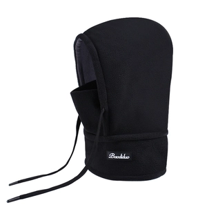 Black winter balaclava hood with fleece lining and integrated face mask for wind protection