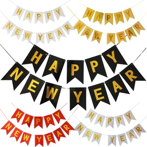 Happy New Year banners in black gold and multi-color styles for 2026 party decoration