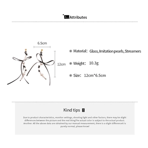 Guide des dimensions pour boucles d'oreilles nœud long avec perles et rubans